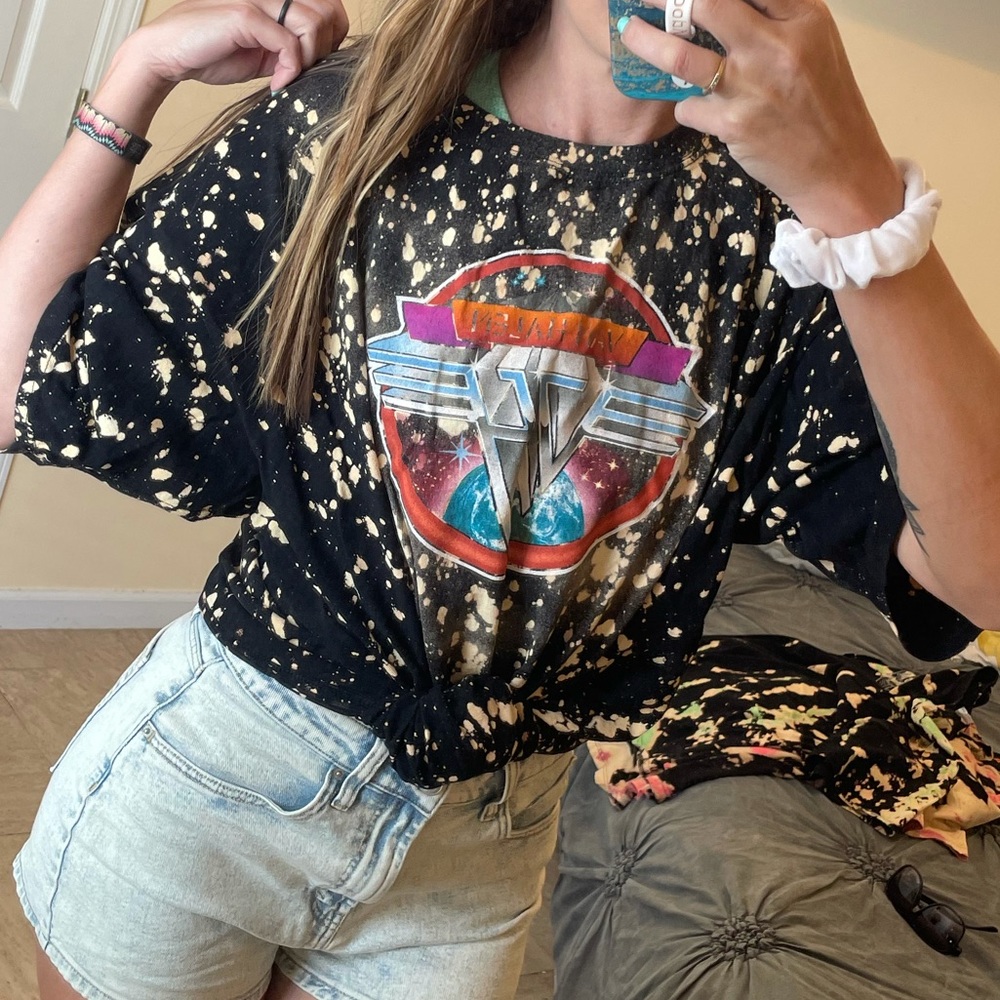 Custom Reverse Tie Dye Van Halen oversized Tee